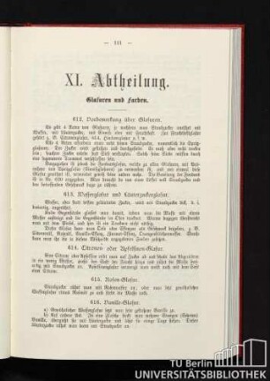 XI. Abtheilung. Glasuren und Farben.