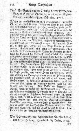 Praktische Versuche in der Darmgicht der Pferde.