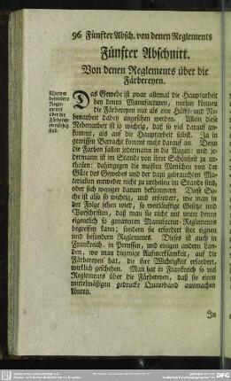 Fünfter Abschnitt. Von denen Reglements über die Färbereyen