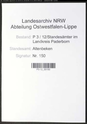 Sterberegister Standesamt Altenbeken