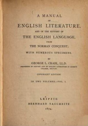 A manual of English literature and of the history of the English language from the Norman conquest : with numerous specimens. 1