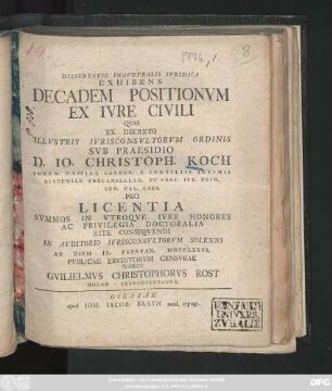 Dissertatio Inavgvralis Ivridica Exhibens Decadem Positionvm Ex Ivre Civili