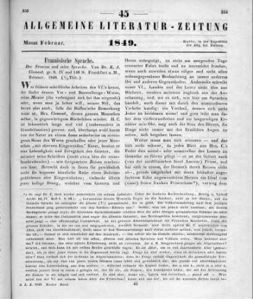 Clement, K. J.: Der Franzos und seine Sprache. Frankfurt a. M.: Brönner 1848