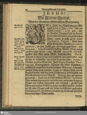 Die Andere Predigt. Von der Cometen Historischen Bedeutung