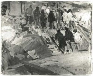 Lastenträger am Wolgaufer : Lastenträger am Wolgaufer. Öl auf Pappe auf Holz; 23,4 x280,5 cm (1912; R. Sterl)