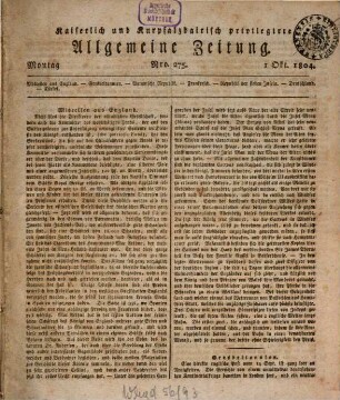 Kaiserlich- und Kurpfalzbairisch privilegirte allgemeine Zeitung. 1804, [4] = 10 - 12