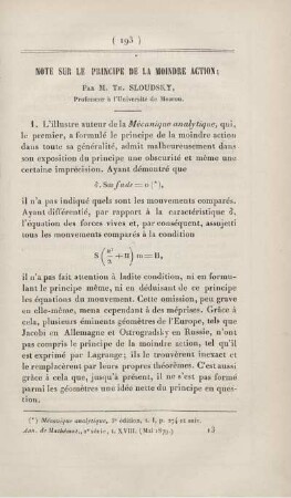 Note sur le principe de la moindre action.