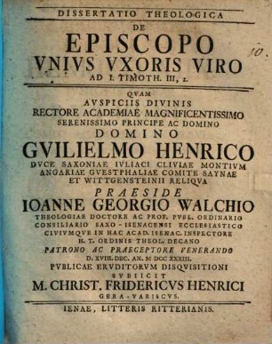 Diss. theol. de episcopo unius uxoris viro : ad I. Timoth. III, 2.