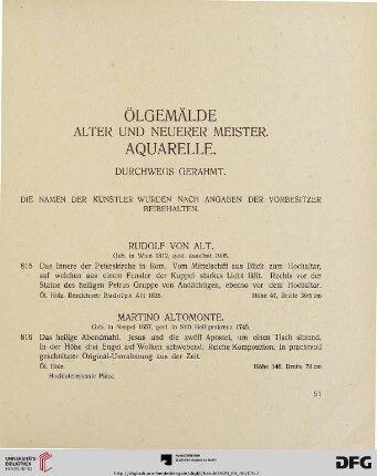 Ölgemälde alter und neuerer Meister, Aquarelle. Durchwegs gerahmt (Nr. 815 - 938)