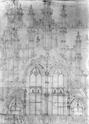 Gent, Stadhuis (Rathaus), Plan II, Nord-Front, Detail oberstes Geschoss des linken Giebels