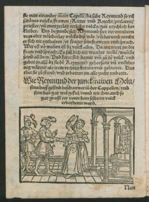 Wie Reymund der junckfrawen Melusina hoff gesind beschawet ...