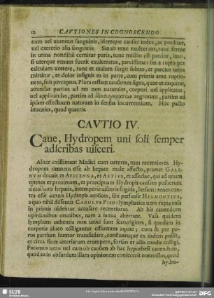 Cautio IV. Cave, Hydropem uni soli semper adscribas visceri
