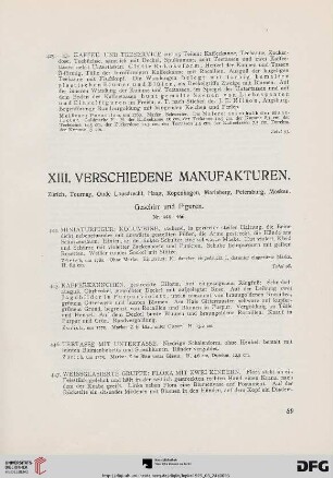 XIII. Verschiedene Manufakturen (Nr. 444-466)