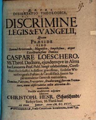 Diss. theol. de discrimine legis et evangelii