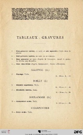 Tableaux - Gravures (Nr. 1-37)