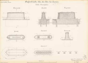 Straßenbrücke über die Oder, Crossen/Oder: Linker Strompfeiler: Ansichten, Grundriss, Schnitte 1:100