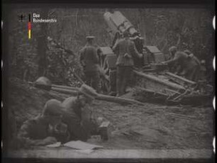 Einschießen von 21-Zentimeter-Mörsern mit Ballonbeobachtung an der Westfront (1918)