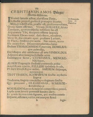 III. Christianus Amos Bürger/ Dresda-Misnicus.