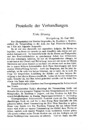 Erste Sitzung : [Protokolle der Verhandlungen]