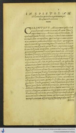 In Epistolam ad Corinthios priorem argumentum.