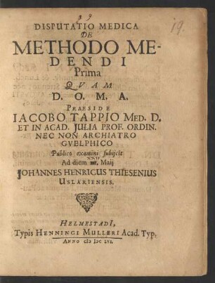Disputatio Medica De Methodo Medendi Prima