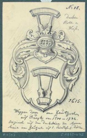 Das Wappen der Familie von Zeutzsch vom Grabstein der Anna Maria von Zeutzsch auf dem Friedhof in Döhlen (Freital)