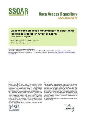 La construcción de los movimientos sociales como sujetos de estudio en América Latina