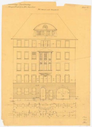 Siedlung Haeselerstraße, Berlin-Charlottenburg: Block 16, Haeselerstraße 1-7c/Königin-Elisabeth-Straße 33-37: Teilansicht Haeselerstraße 1:50