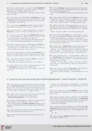 IV. Geschichte und Methode der Kunstwissenschaft. Kunsttheorie. Ästhetik