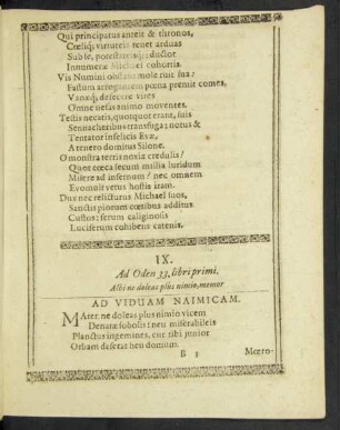 IX. Ad Oden 33. libri primi. Albi ne doleas plus nimio, memor