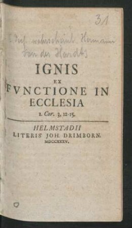 Ignis Ex Functione In Ecclesia I. Cor. 3, 12-15