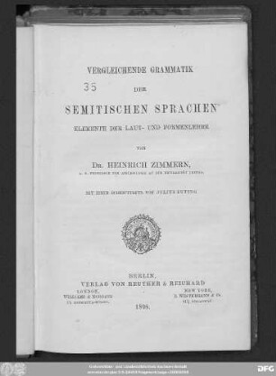 Vergleichende Grammatik der semitischen Sprachen : Elemente der Laut- und Formenlehre