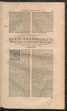 Beati Theodoreti Episcopi Cyrensis De Curatione Infidelium Graecorum Liber Sextus, De Providentia Divina.