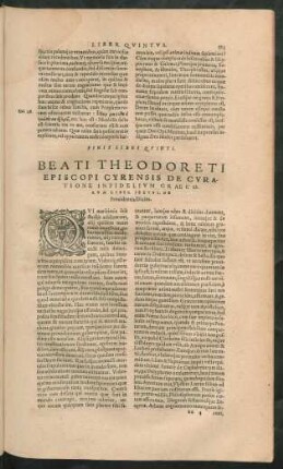 Beati Theodoreti Episcopi Cyrensis De Curatione Infidelium Graecorum Liber Sextus, De Providentia Divina.