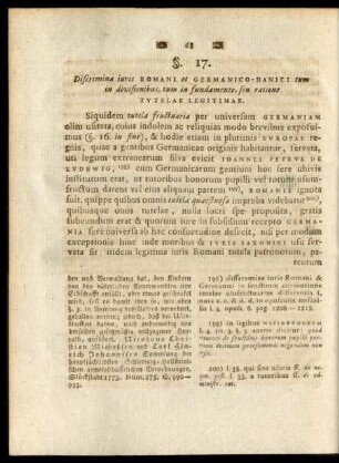 §. 17. Discrimina iuris Romani et Germanico-Danici tum in divisionibus, tum in fundamento, seu ratione Tutelae Legitimae.