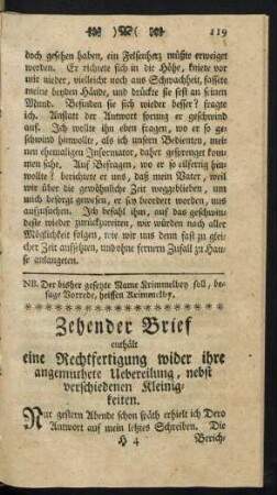 Zehender Brief ... Neunzehender Brief