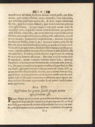 Aph. XXV. Mysterium hoc gratiae sancto pioque animo agnoscendum esse