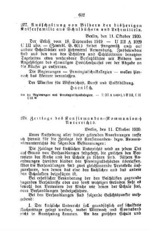 Zeitlage des Konfirmanden- (Kommunion-) Unterrichts : [B. Allgemeine Angelegenheiten der Unterrichtsanstalten]