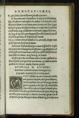 Epistola M. Lutheri, Martinus Lutherus Johanni Hervagio Typographo Argentine[n]si, Gratia[m] [et] pace[m]