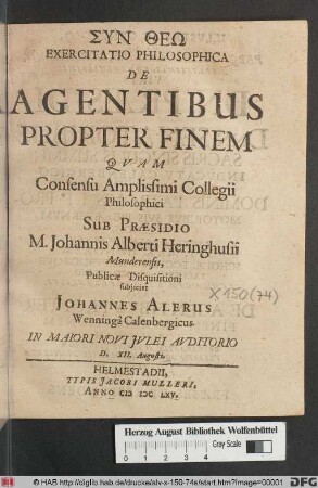 Exercitatio Philosophica De Agentibus Propter Finem