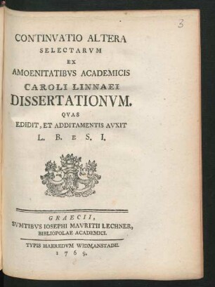 Continuatio 2: Selectae Ex Amaenitatibvs Academicis Caroli Linnaei, Dissertationes Ad Vniversam Natvralem Historiam Pertinentes