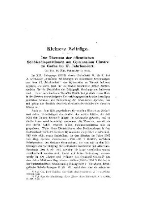 Die Themata der öffentlichen Schülerdisputationen am Gymnasium Illustrie zu Gotha im 17. Jahrhundert : (Kleinere Beiträge)