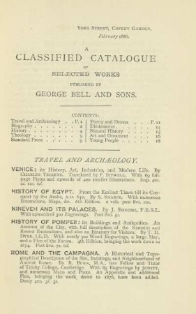 A classified catalaogue of selected works published by George Bell and Sons