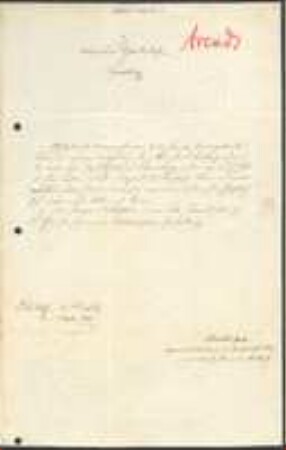 Brief von Karl Arendts an Regensburgische Botanische Gesellschaft
