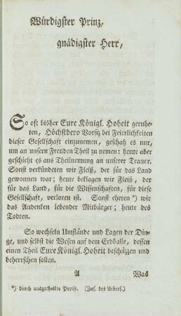 Würdigster Prinz, gnädigster Herr, ...