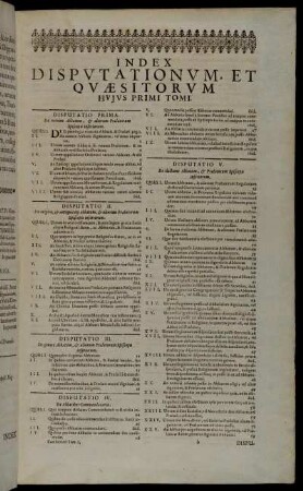 Index Disputationum, Et Quæsitorum Hujus Primi Tomi.