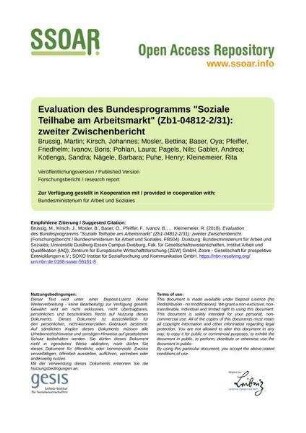 Evaluation des Bundesprogramms "Soziale Teilhabe am Arbeitsmarkt" (Zb1-04812-2/31): zweiter Zwischenbericht