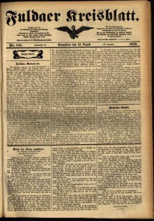 Erste Ausgabe vom Samstag, den 22. August 1908.