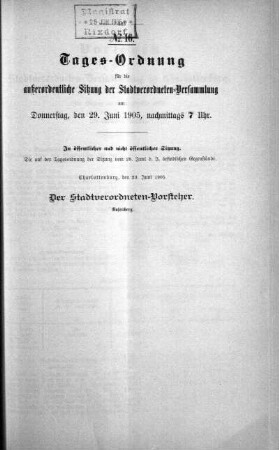 Tages-Ordnung, 29. Juni 1905