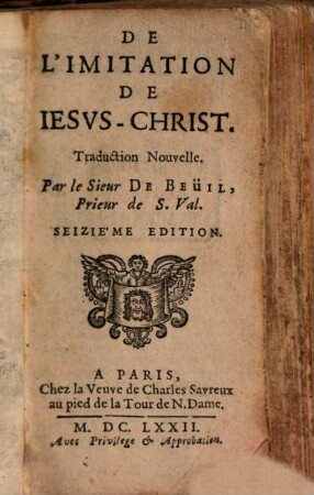 De l'imitation de Jesus Christ